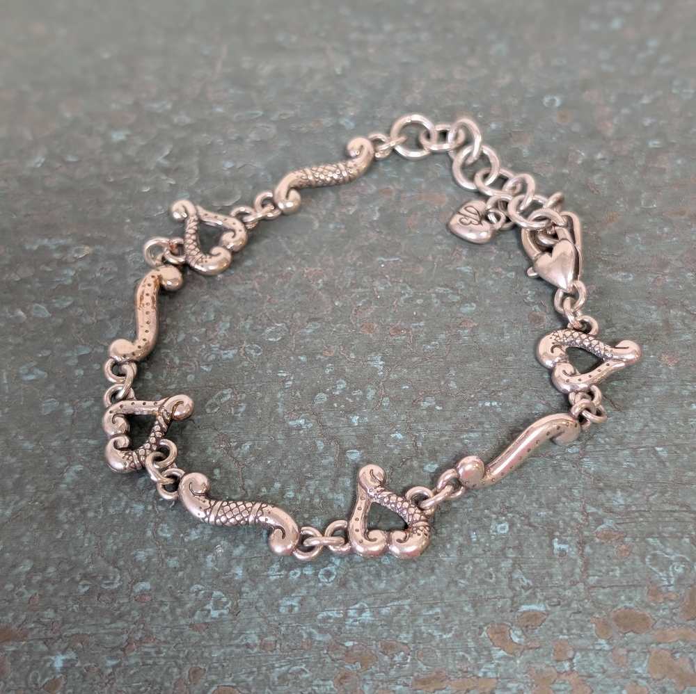 Brighton “Tuscan” Heart Link Bracelet Silver Plated Etched Scroll Open Hearts